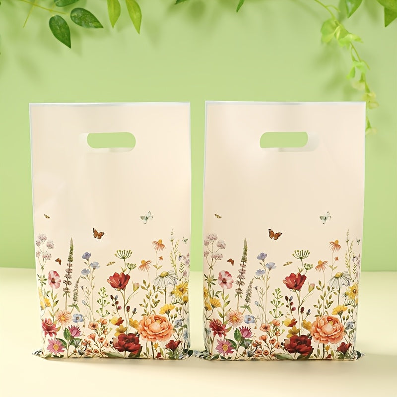 10/25/50pcs, Floral Theme Gift Bag, Wildflower Butterfly Handheld Bags, Spring Theme Party Packaging Bags, Youngsters Shower Party Supplies, Birthday Party Decoration, Wedding Anniversary Party Decor, Party Favor