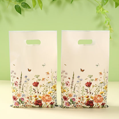 10/25/50pcs, Floral Theme Gift Bag, Wildflower Butterfly Handheld Bags, Spring Theme Party Packaging Bags, Youngsters Shower Party Supplies, Birthday Party Decoration, Wedding Anniversary Party Decor, Party Favor