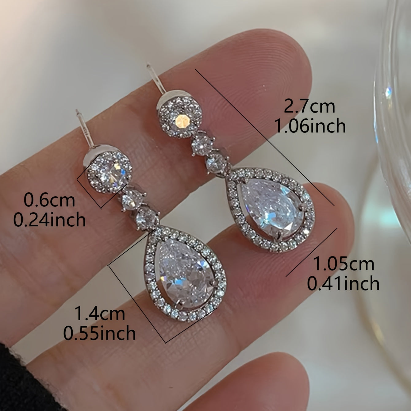 Sweet Fashionable Lightweight French Style Full Rhinestone High-End Minimalist Teardrop