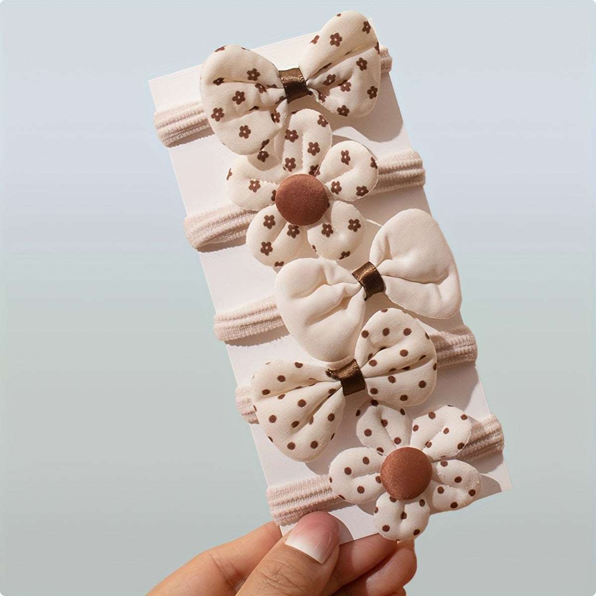 10pcs Elastic Hair Ties with Cute Floral & Bow Designs - Beige/Brown/White/, Stretchy Hold for Ponytails, Buns, Braids - No-Slip Hair Accessories for Women, Girls, Everyday & Sports - Easy to Use & Hand Washable, Small Hair C