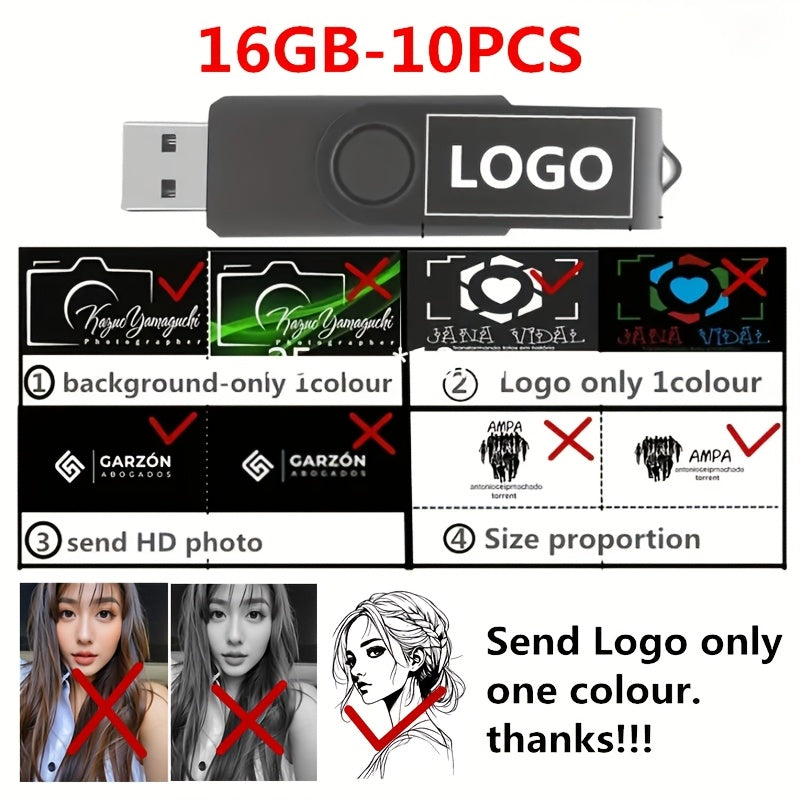 10 Pack Customizable USB Flash Drives Personalize with Your Logo Real Capacity USB 2.0 Available in 128MB/256MB/512MB/4GB/8GB/16GB/32GB for Wedding Favors & Corporate Gifts