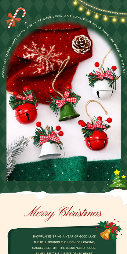 1 Set Christmas Jingle Bell Ornaments, Metal Hanging Decorations with Red Berries and Plaid Bows, Holiday Tree and Wreath Accents, No Electricity Required, Festive Wall and Door Decor