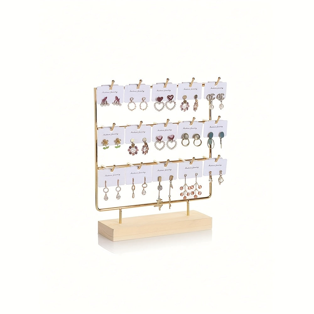 1pc Elegant Wooden Earring Display Stand with Metal Frame - Rectangular, Lacquered Finish, Perfect for Selling or Organizing Jewelry, Jewelry Display | Modern Earring Rack | Durable Jewelry Stand, Jewelry Display Rack, Jewelr