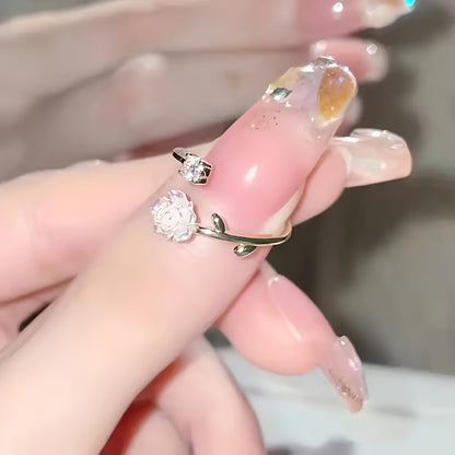 Adjustable Elegant Rose Wrap Ring with Shining Rhinestones