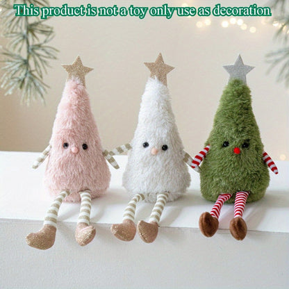 Cute Plush Christmas Tree Figurine Pendant with Stars & Striped Socks - Pink, White Green Fabric Holiday Decor for Home Living Room Windows No Electricity Needed Perfect for Xmas New Year Winter Tailgate Parties Halloween Fal