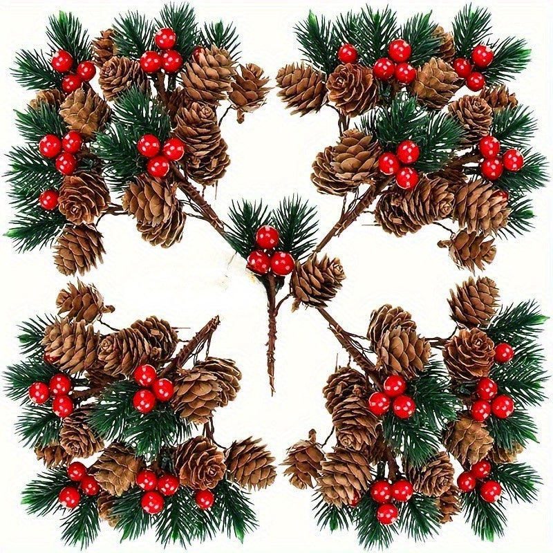 11pcs Artificial Pine Cones and Red Berries Set - Christmas Tree Toppers, Holiday Decorations, Craft Projects, Festive Home Decor, Christmas Decorations, Christmas Decor, Christmas Home Decor, Artificial Flowers