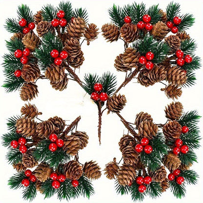 11pcs Artificial Pine Cones and Red Berries Set - Christmas Tree Toppers, Holiday Decorations, Craft Projects, Festive Home Decor, Christmas Decorations, Christmas Decor, Christmas Home Decor, Artificial Flowers