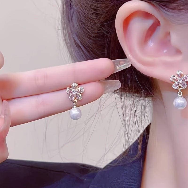 Sweet & Elegant Pink Flower Imitation Pearl Earrings
