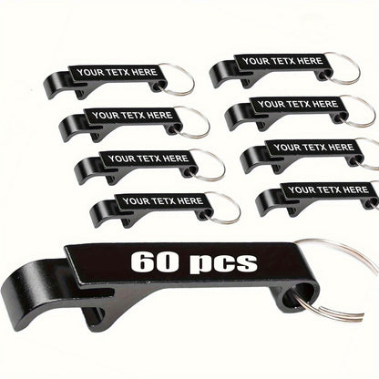 60 Pack Custom Engraved Aluminum Bottle Opener Keychains - Durable, Lightweight Metal Drink Openers with Personalized Text for Weddings, Business Events, Party Favors, Promotional Gifts