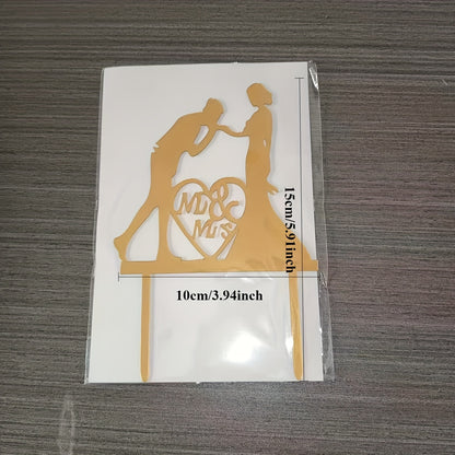 Elegant Acrylic Mr & Mrs Wedding Cake Toppers, 1 Piece, Bride and Groom Silhouette, Heart Design, Anniversary Celebration Decoration, No Feathers, For Ages 14+