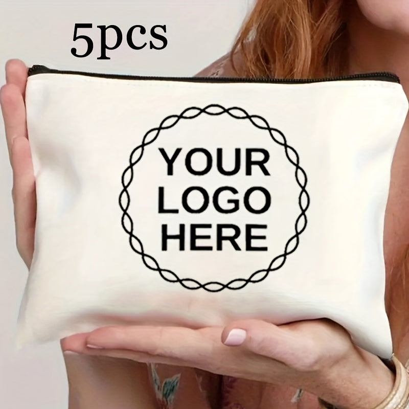 1-10pcs Personalized Cosmetic/Toiletry Bags with Custom Photo Badge Logos - Lightweight Durable Zipper Closure, Stylish Minimalist Design for Home Travel, School, Conferences, Group Activities (White & Black Options), Toiletr