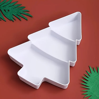 3-Section Christmas Tree-Shaped Red & White Plastic Serving Tray with Sturdy Sides - Durable Multi-Compartment Snack Dish for Holiday Parties, Candy, Nuts, Desserts - Elegant Table Centerpiece for Home, Restaurants & Cafes -