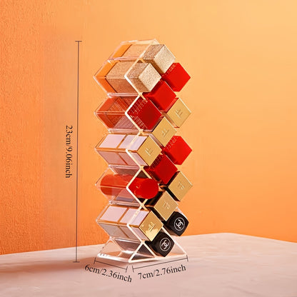 16-Compartment Transparent Lipstick Organizer - Durable Plastic Makeup Storage Box for Vanity or Bathroom Counter, Lightweight & Portable, No Power Needed, Vanity Accessories