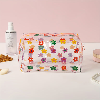 Large Capacity Transparent PVC Cosmetic Organizer & Travel Makeup Case with Zipper Closure - Heavy-Duty Clear Makeup Bag with Pastel Floral & Multicolor Patterns (, Yellow, , Green, Purple, Orange, White) - Design, Durable &