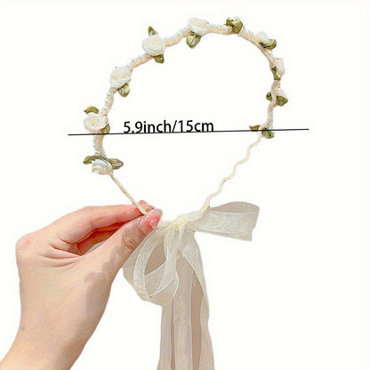 Spring and Summer Hot Sweet Tea 2pcs/Set, Super Fairy Flower Gauze Headscarf, Multifunctional Hairband, Hairband and Hair Accessories Suitable for Women's Daily Gatherings, Photography, and Gift Giving