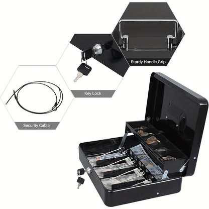 Lockable Cash Box with Coin Tray, Durable Metal Money Box with Key Lock for Bills And Change Portable Organizer for Markets, Events, Vendors And Fundraisers