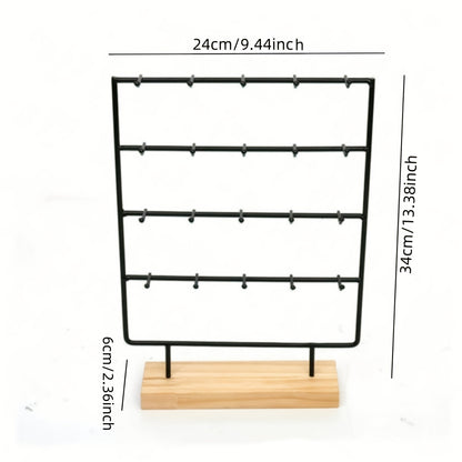 1pc Elegant Wooden Earring Display Stand with Metal Frame - Rectangular, Lacquered Finish, Perfect for Selling or Organizing Jewelry, Jewelry Display | Modern Earring Rack | Durable Jewelry Stand, Jewelry Display Rack, Jewelr