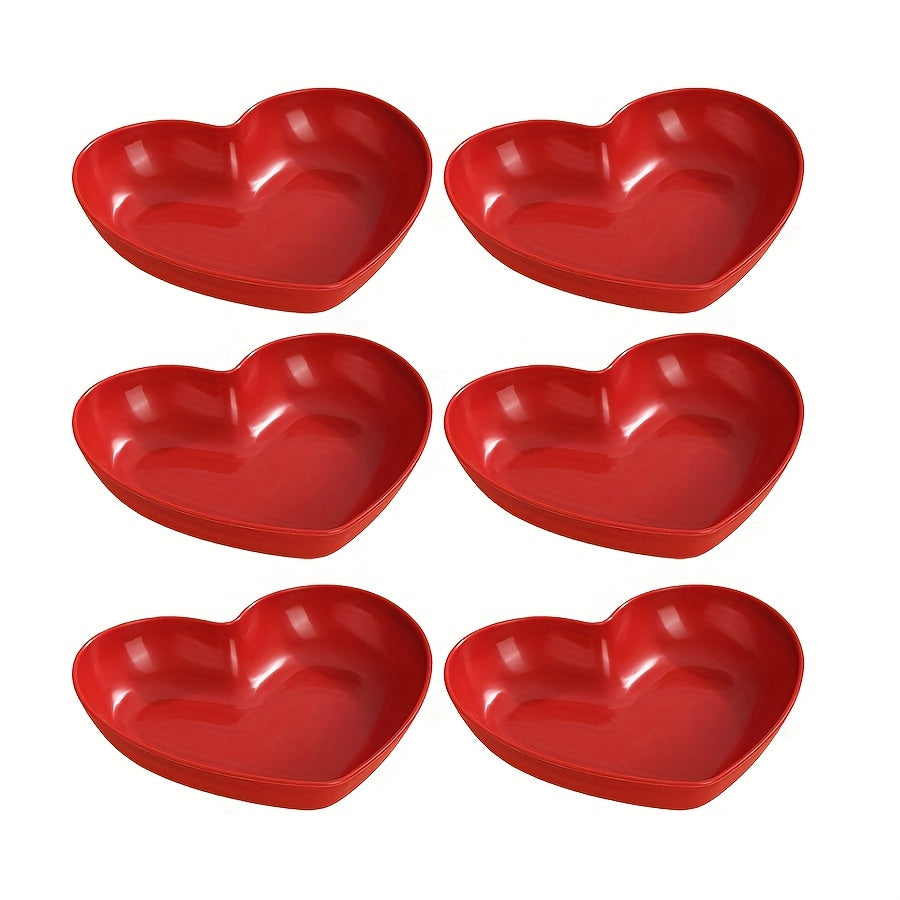 6pcs Plastic Heart-Shaped Serving Plate Set Red Love Theme Fruit, Snack and Candy Plate, for Valentine'S Day, Wedding, Banquet and Special Occasions