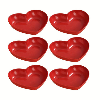 6pcs Plastic Heart-Shaped Serving Plate Set Red Love Theme Fruit, Snack and Candy Plate, for Valentine'S Day, Wedding, Banquet and Special Occasions