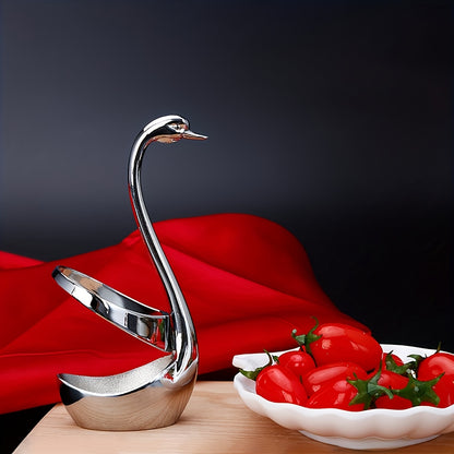 1 Set Zinc Alloy Swan Spoon Fork Rest, Stainless Steel, New Style, for Kitchen, Restaurant, Camping