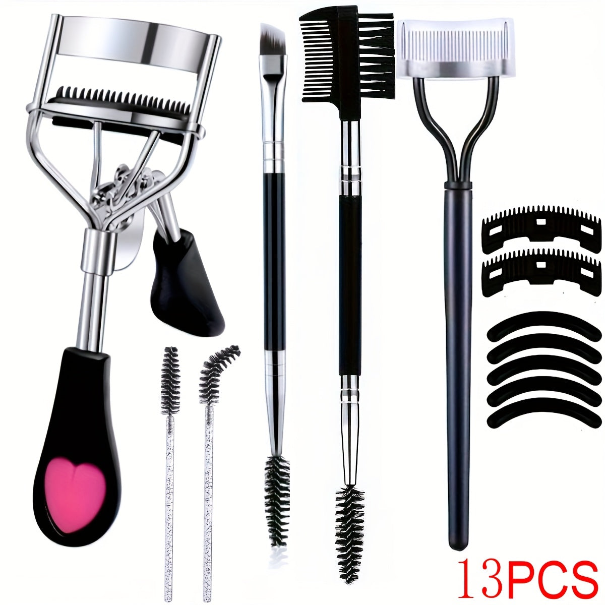 Eyelash Curler, Women's Eyebrow Brush Set, Eyelash Curler with Comb, Eyelash Comb Separator, 3-in-1 Mascara Brush, 2-in-1 Beveled Eyebrow Brush and Comb, Eyelash Curler Replacement Strip, Comb. Suitable for all eye shapes, qu