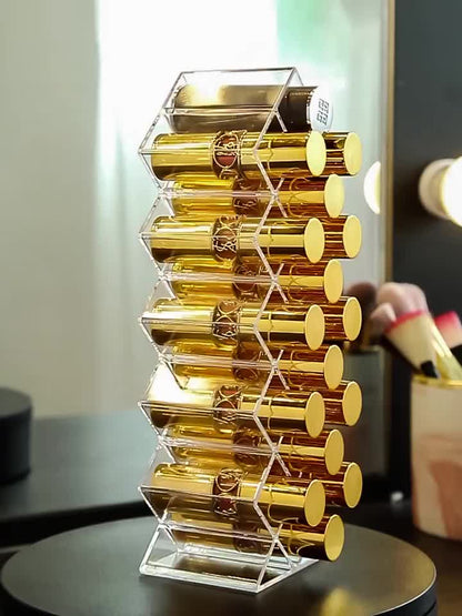 16-Compartment Transparent Lipstick Organizer - Durable Plastic Makeup Storage Box for Vanity or Bathroom Counter, Lightweight & Portable, No Power Needed, Vanity Accessories