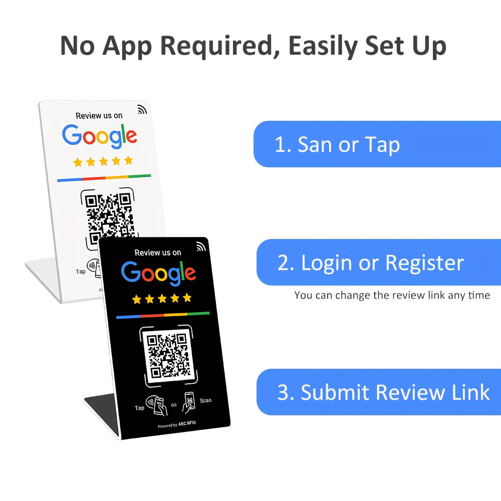 Social Media Integration Stand for Businesses - NFC Tap & QR Code, Easy Setup with Review Link ManaSynthetic Gemstoneent, Durable PVC, Perfect for Google Reviews and Social Media Integration, Social Media Stand