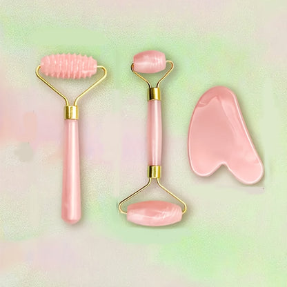 4-Season Facial Roller Set with Heart-Shaped Massager and Body Scraper, Dual-Ended Manual Beauty Tool, Plastic, No Battery Needed, Ideal for Puffy Eyes and Dark Circles, Beauty Massage Tool|Ergonomic Design|Durable Plastic Ro