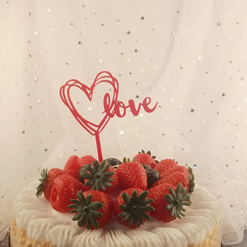 10pcs Red Love Heart Cake Topper Picks – Plastic Cupcake Flags with "LOVE" Design for Birthdays, Weddings, Anniversaries, Graduations, Mother'S Day – Festive Dessert Decorations for Party Celebrations, Cupcake Accessories