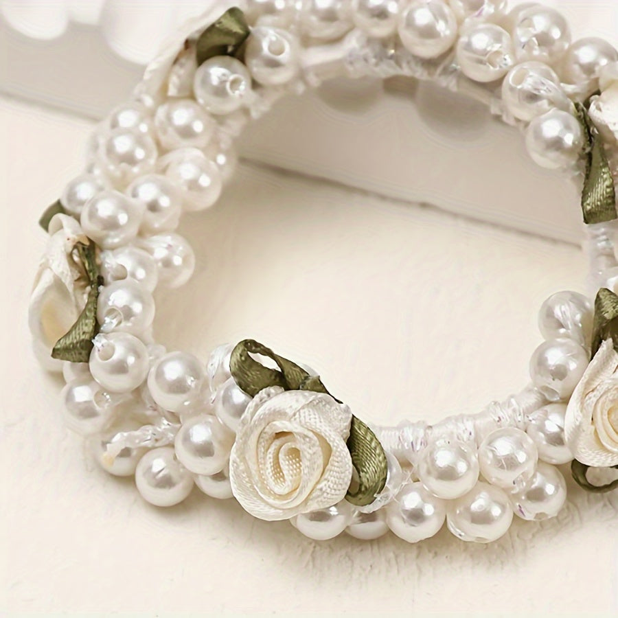 2pcs Elegant White Floral & Pearl Hair Accessories - Pink Rose Adorned, Perfect for Daily Wear, Weddings & Flower Girls, Spring/Summer Collection, Wedding Hair Accessories