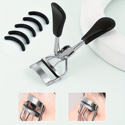 1 Portable Eyelash Curler with 15 Pads, Stainless Steel Curved Handle, No-Damage Lash Lifting, Enhances Eyes, Suitable for Women'S Eyelashes, Available in 3 Colors