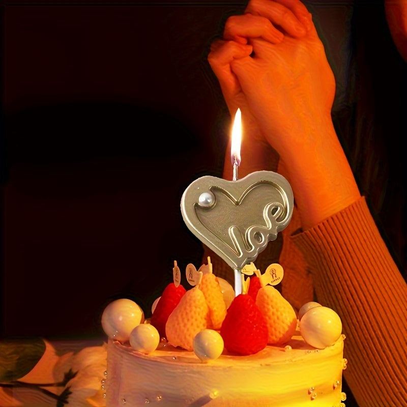 1pc Large Gold Plated Love Heart with Pearl Decoration Candle Cake Decoration