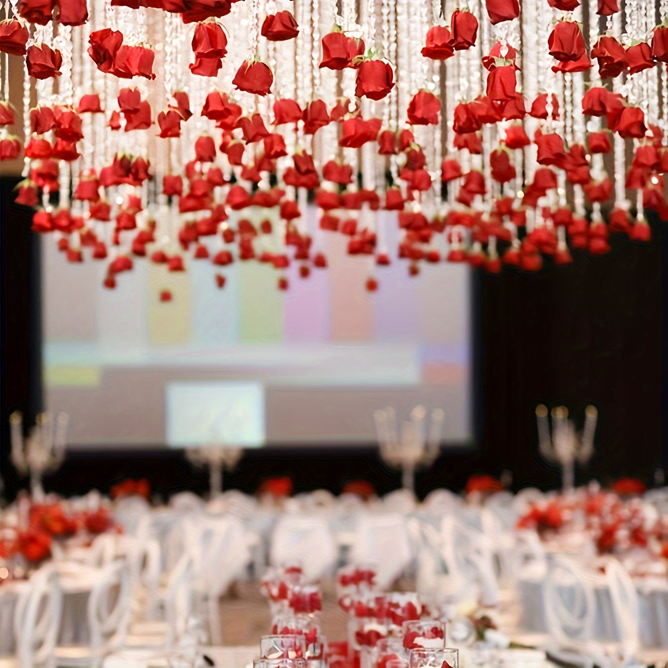 102pcs Red Rose Waterfall Set, Including 100 Artificial Roses and 2 Rolls of Transparent Rope, Valentine's Day Wedding Party Bridal Shower Birthday Room Decoration Supplies, Wedding Decor, Event Styling, Elegant Decor, Romant