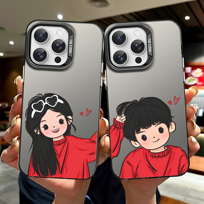 Set of 2: Cartoon Couple Phone Cases in Red, Compatible with All Iphone Models (Perfect Gift for Girlfriend, Boyfriend, Birthday, Or Valentine'S Day)