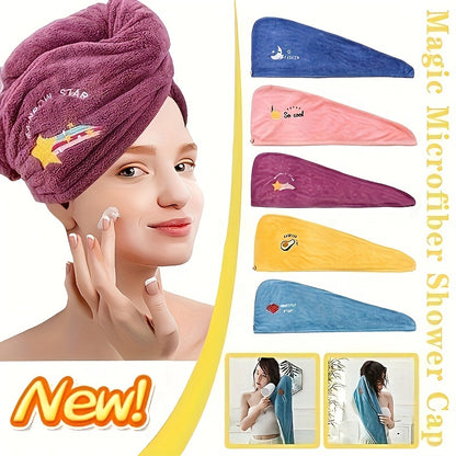 1pc Magic Microfiber Hair Drying Towel - Quick Dry Shower Cap Turban for Women & Girls, Soft Polyester Fiber Bath Hat, Super Absorbent Lady Head Wrap with Button Closure, Shower Cap for Hair Drying