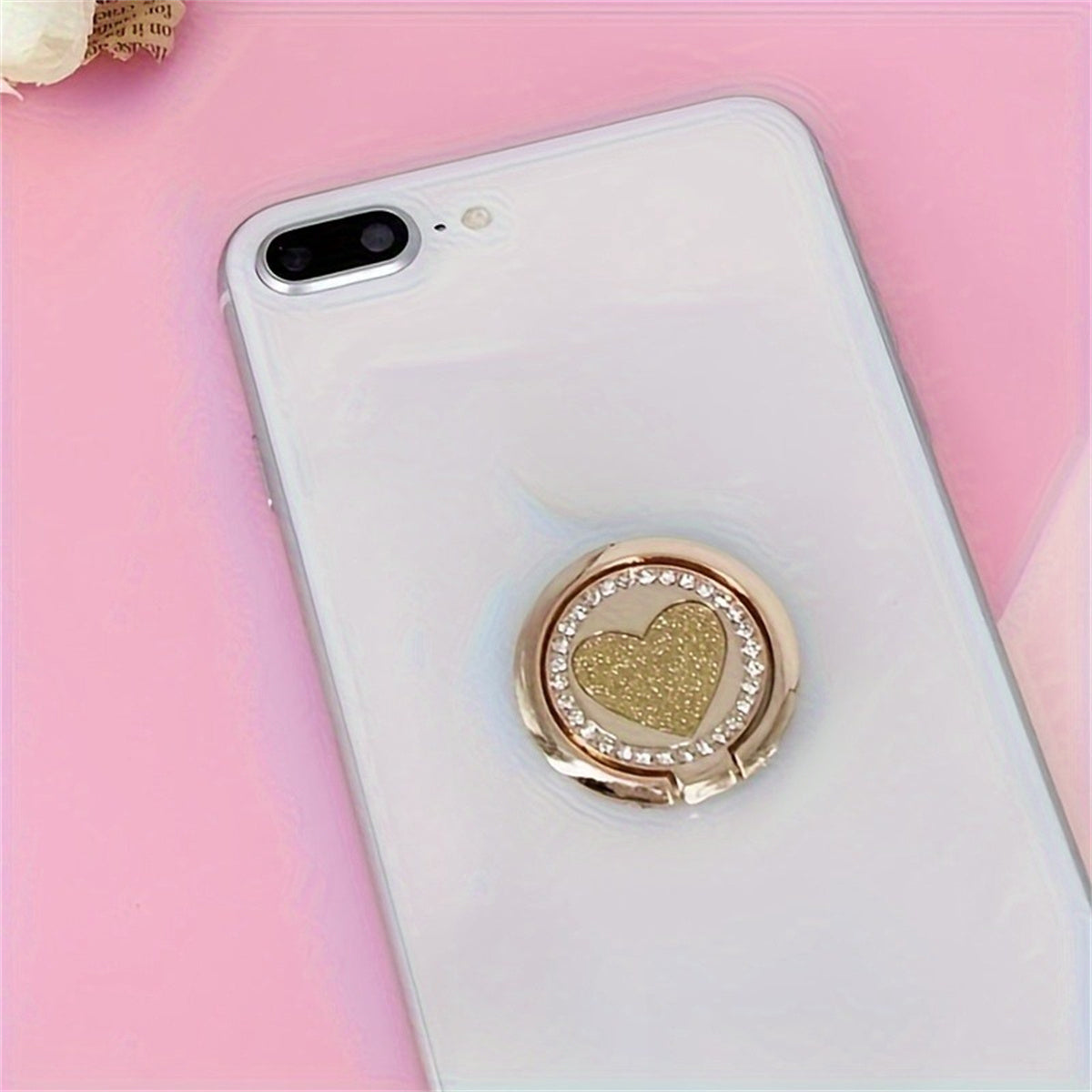 1pc Glittering Heart-Shaped Metal Ring Buckle Mobile Phone Holder - Sparkling Glitter Accents, Adjustable Ring, Compatible with Most Phone Cases, Easy Installation - Stylish Phone Accessory for Women