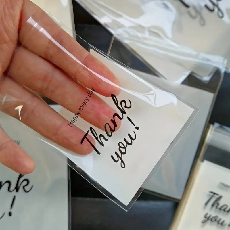 100pcs Mini Thank You Printed Self-Adhesive Gift Bags, Small to Medium OPP Self-Sealing Packaging Bags for Jewelry and Gift Storage, PP Material, Gift Packaging|Sleek Design|Clear Window Displa