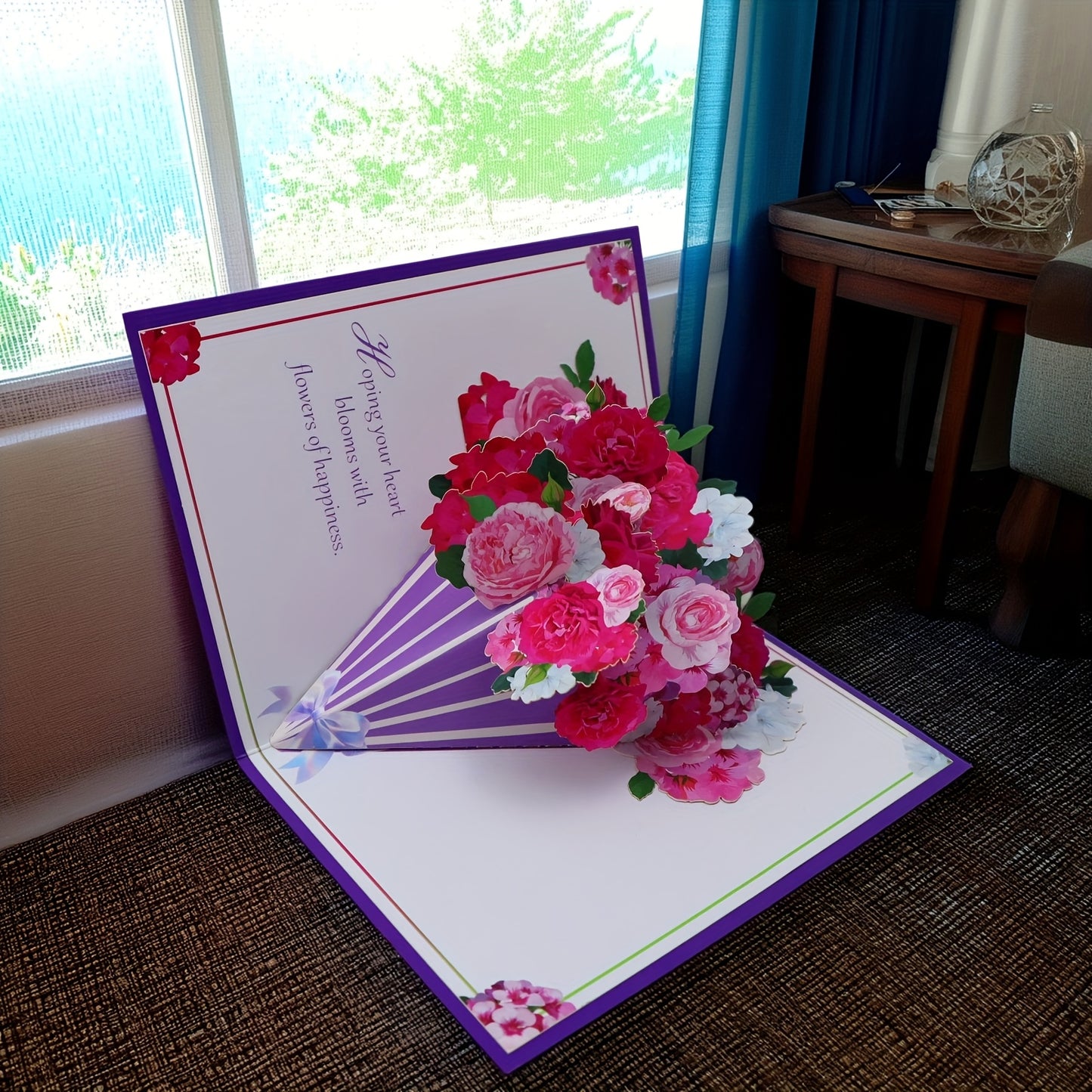 3D Pop-Up Rose Bouquet Greeting Card with Handwritten Message Area - Vibrant Pink & Red Floral Design on Premium Cardstock - Unique Birthday, Anniversary, Graduation Gift for Parents, Friends, Grandparents