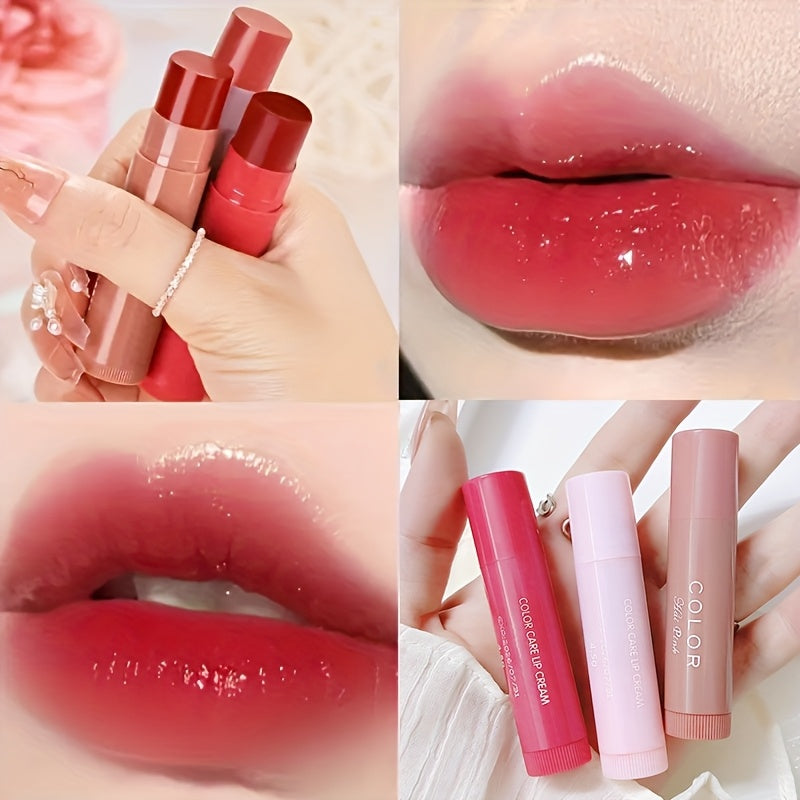 3pcs/1pc Women'S Waterproof Moisturizing Lipstick Set, Featuring 3 Long-Lasting Lip Balms in Natural Shades, Enriched with Plant Squalane for Hydration, Enhancing Lip Color with a Durable Finish, Non-Greasy, Fade-Resistant, S