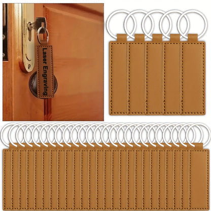 30pcs Faux Leather Key Fob Kit, 4.09*0.98in Rectangular Faux Leather Keychain Blanks with Keychain Rings, Laser Engraving Keychain -DIY School/Corporate Logos Gifts Stamping DIY Handicrafts for Faux Leather Working, Faux Leat