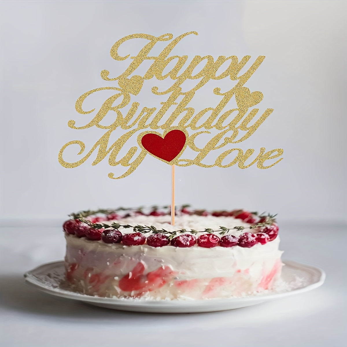 Unique, Golden Glitter 'My Love' Birthday Cake Topper - Heart-Shaped Decoration for Wife, Husband, or Parents, Birthday Decorations
