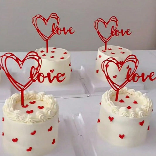 10pcs Red Love Heart Cake Topper Picks – Plastic Cupcake Flags with "LOVE" Design for Birthdays, Weddings, Anniversaries, Graduations, Mother'S Day – Festive Dessert Decorations for Party Celebrations, Cupcake Accessories