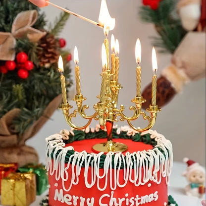 Elegant Candelabra Cake Topper Set with Candles - Perfect for Weddings, Birthdays & Holiday Celebrations - Versatile Table Centerpiece & Home Decor