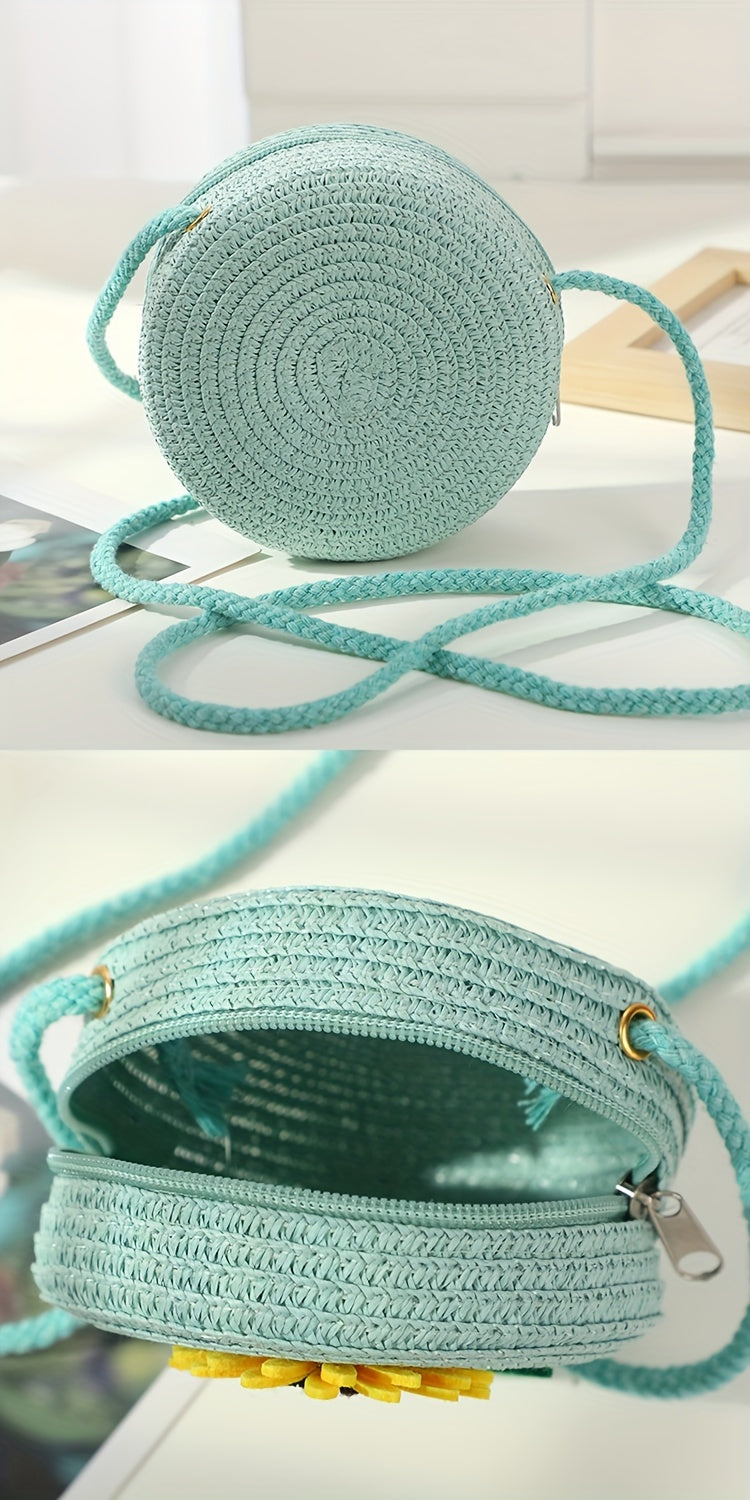 Chic Summer Straw Crossbody Bag for Youngsters - Durable, Zip Closure, Perfect for Beach & Everyday Use