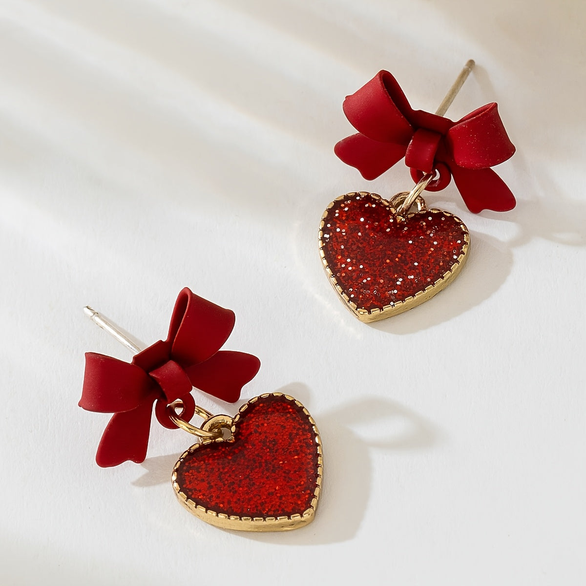 Red Heart Bow Dangle Earrings