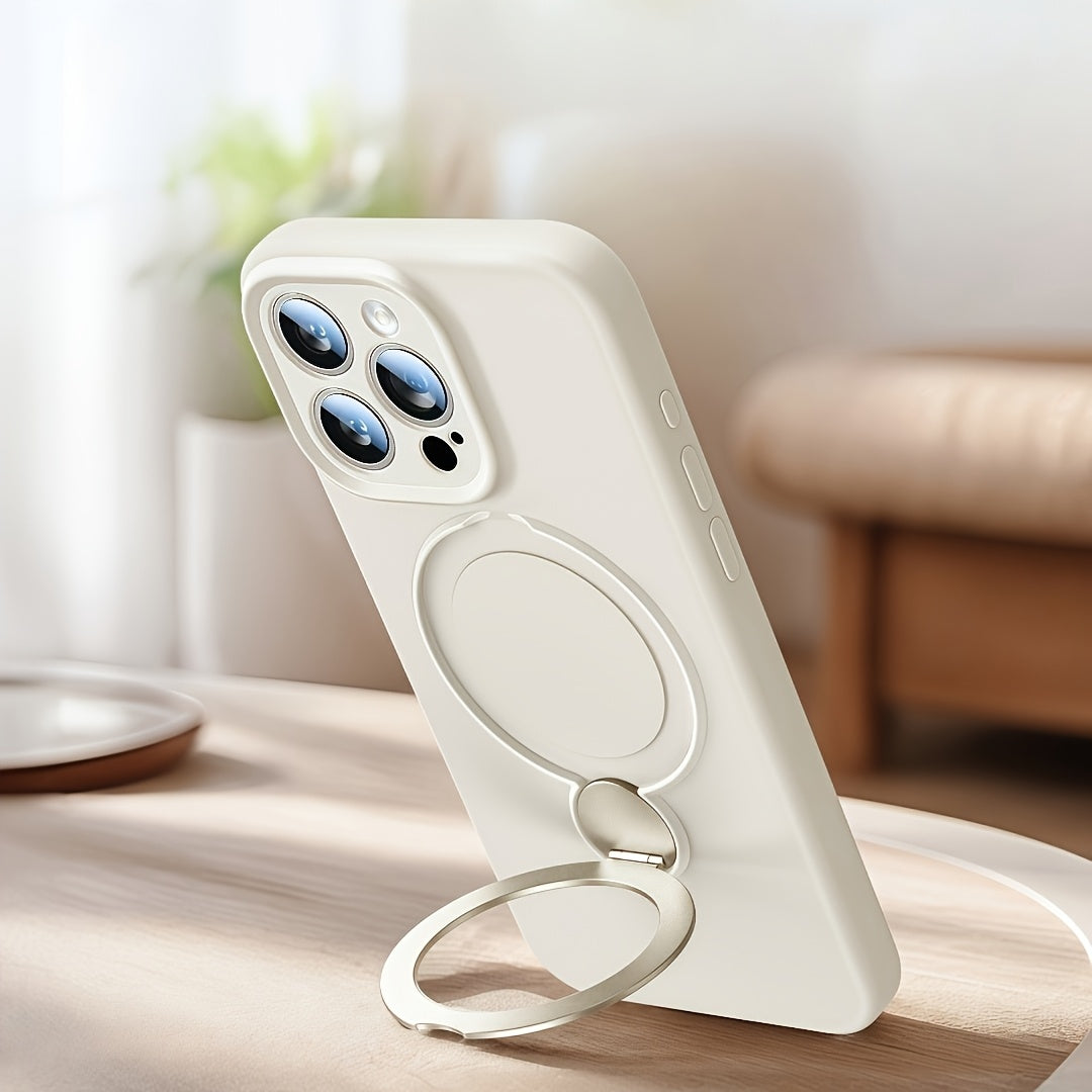 Luxury Multicolor Liquid Matte Stand Phone Case for iPhone 16 15 14 13 Pro Max Magnetic Wireless Charging 360°Rotating Desktop Bracket 16ProMax Cases Shockproof Back Cover