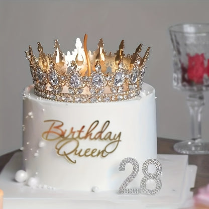 Elegant Sparkling Princess Birthday Crown Cake Topper - Golden & Diamond-Embellished Metal Design, Perfect for Youngsters' Parties, Weddings, And Celebrations, Princess Party Decorations, Princess Party Decorations Supplies f