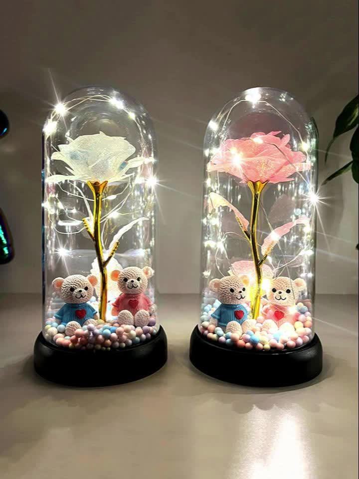 1pc Glow-in-the-Dark Rose Flower Decoration with LED-like Glow - Elegant Tabletop Centerpiece in Clear Dome, Battery-Powered (AAA Not Included) - Perfect Gift for Valentine's, Mother'S Day, Weddings, Birthdays, Christmas - Wo