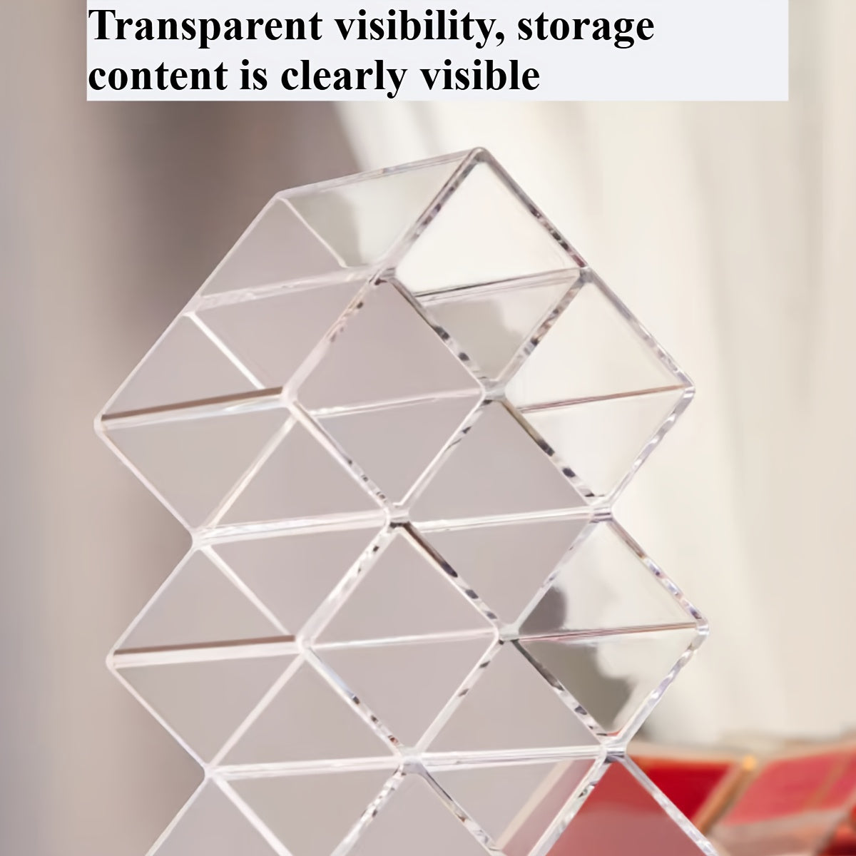 16-Compartment Transparent Lipstick Organizer - Durable Plastic Makeup Storage Box for Vanity or Bathroom Counter, Lightweight & Portable, No Power Needed, Vanity Accessories