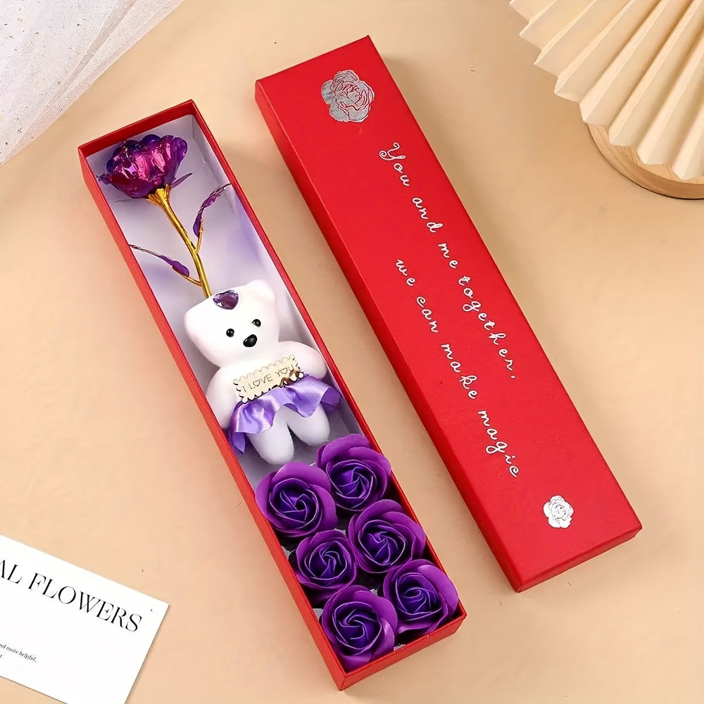 Creative Gift Box with Plush Bear And Artificial Roses - Ideal for Weddings, Birthdays, And Special Occasions, Romantic Gift Box|Playful Design|Durable Plastic Box, Flower Gift Box, Halloween, Christmas
